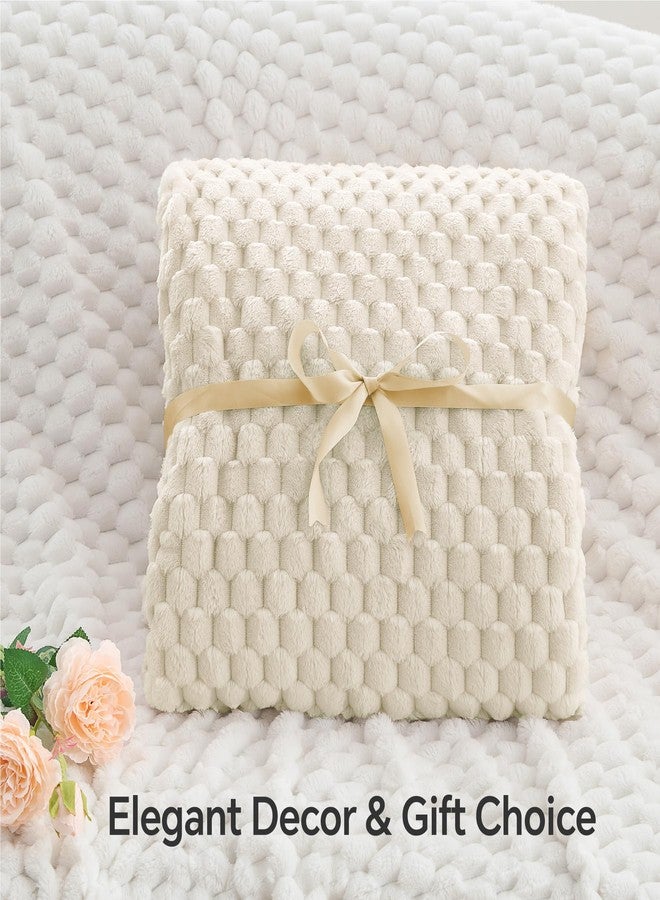 بيديليت بطانية صوفية من بيديليت، مقاس مفرد، مناسبة للسرير والأريكة، بنقشة جاكار ثلاثية الأبعاد، لون كريمي، ناعمة ودافئة، مقاس 60 × 80 بوصة. - Image 4